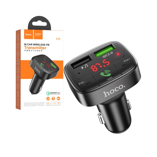 Hoco Wireless FM Transmitter E59 Promise QC3.0 Dual USB Port Black